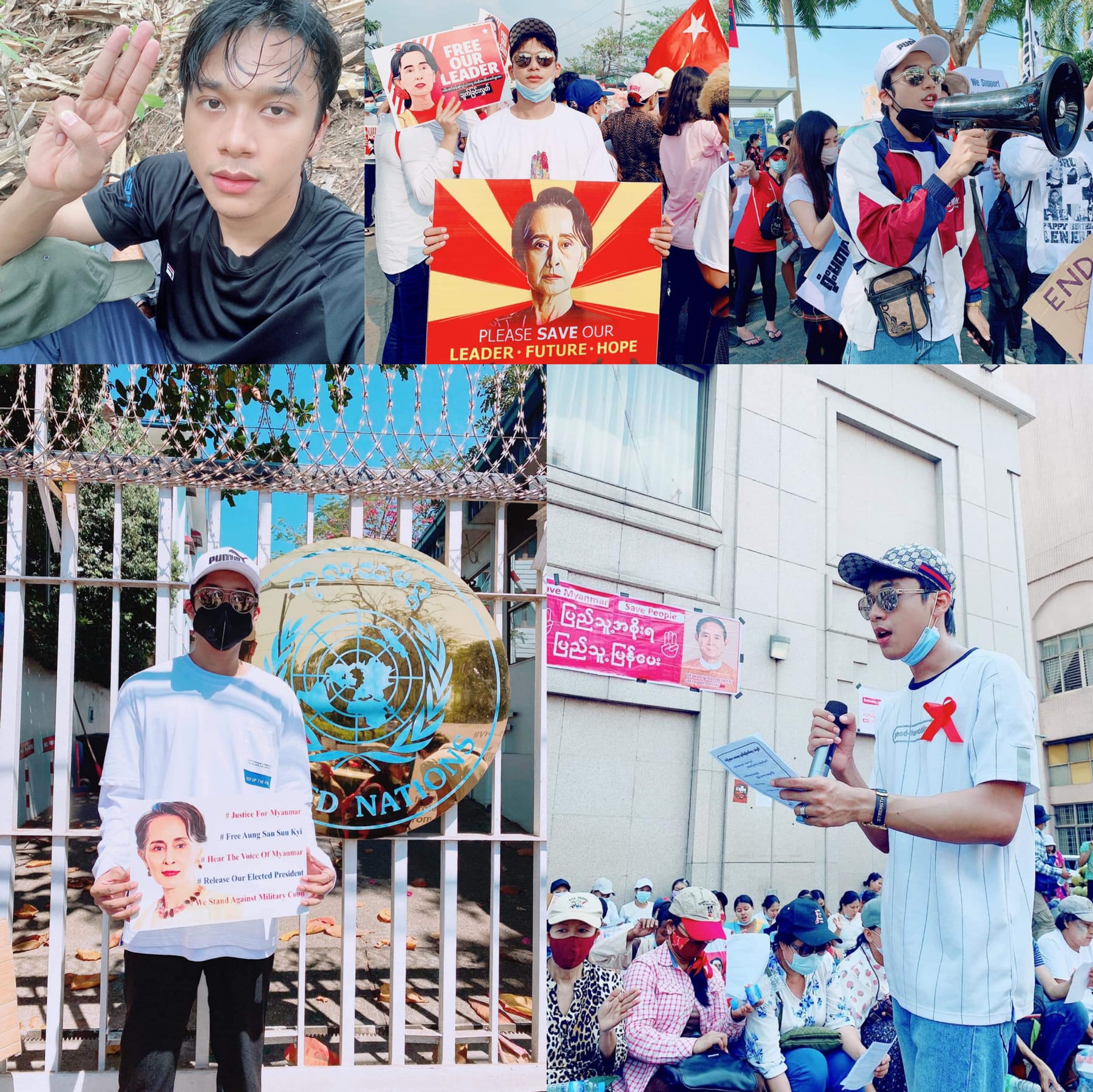 Han Zaw Latt at protests against the 2021 military coup